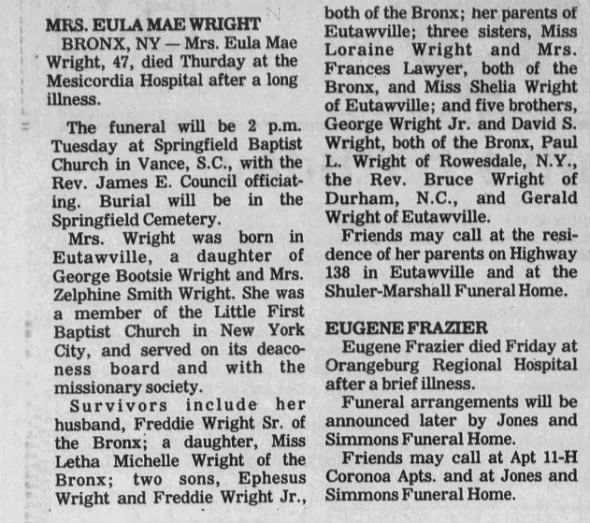 Obituary for EULA MAE WRIGHT (Aged 47)